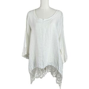 Stella Martini White Linen Lace Ethereal Dainty Billowy Tunic Top 1X NWT Italy